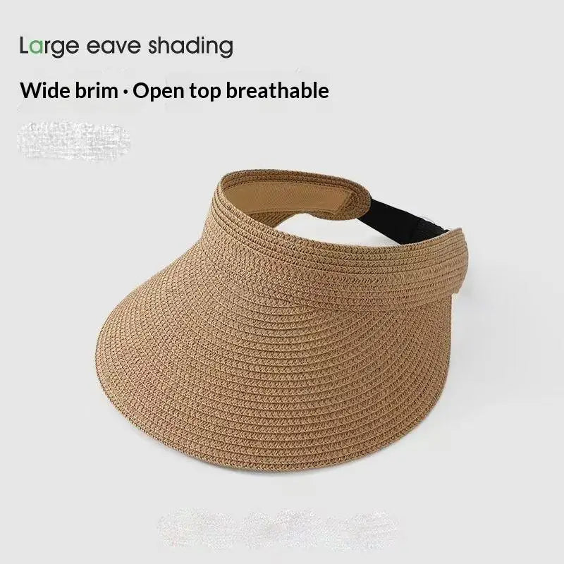 UPF50+ Wide Brim Visor Hat For Women Straw Beach Sun Visor Foldable Ponytail With UV Protection Straw Hat Beach Hats【AliS8】 BAZAARHUBO