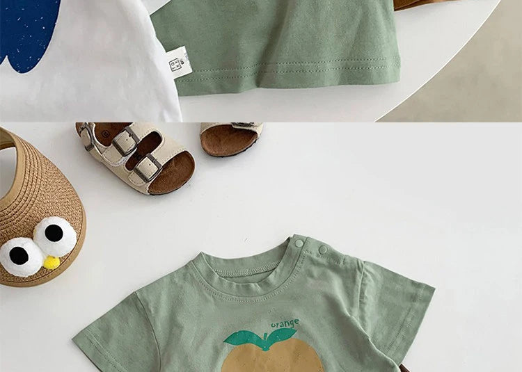Fashion Baby Fruit Printed Short Sleeve Top Kids Girls Casual Cotton T-shirt Korean Boys' Round Neck Versatile Clothes