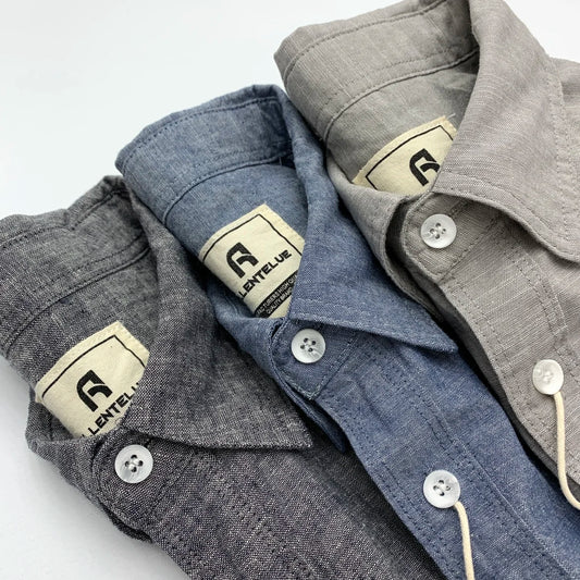 Men's linen cotton thin Japanese retro American simple long sleeve loose large size casual shirt