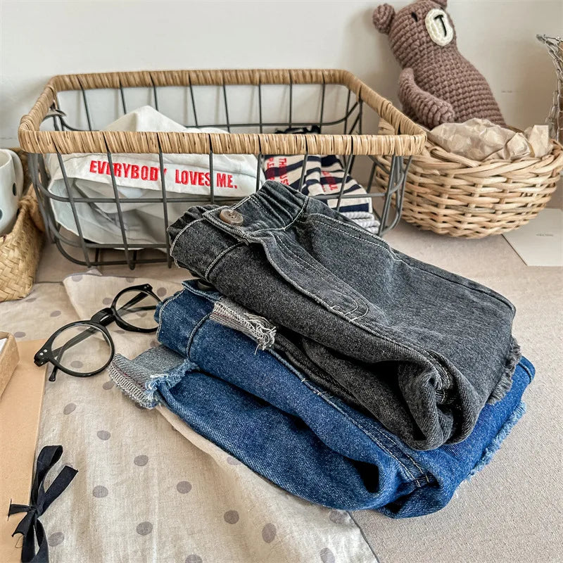 2023 Autumn Spring Baby Girls Boys Denim Pants Loose Fashion Korean Style Kids Casual Jeans Toddler Trouser Children's Clothes