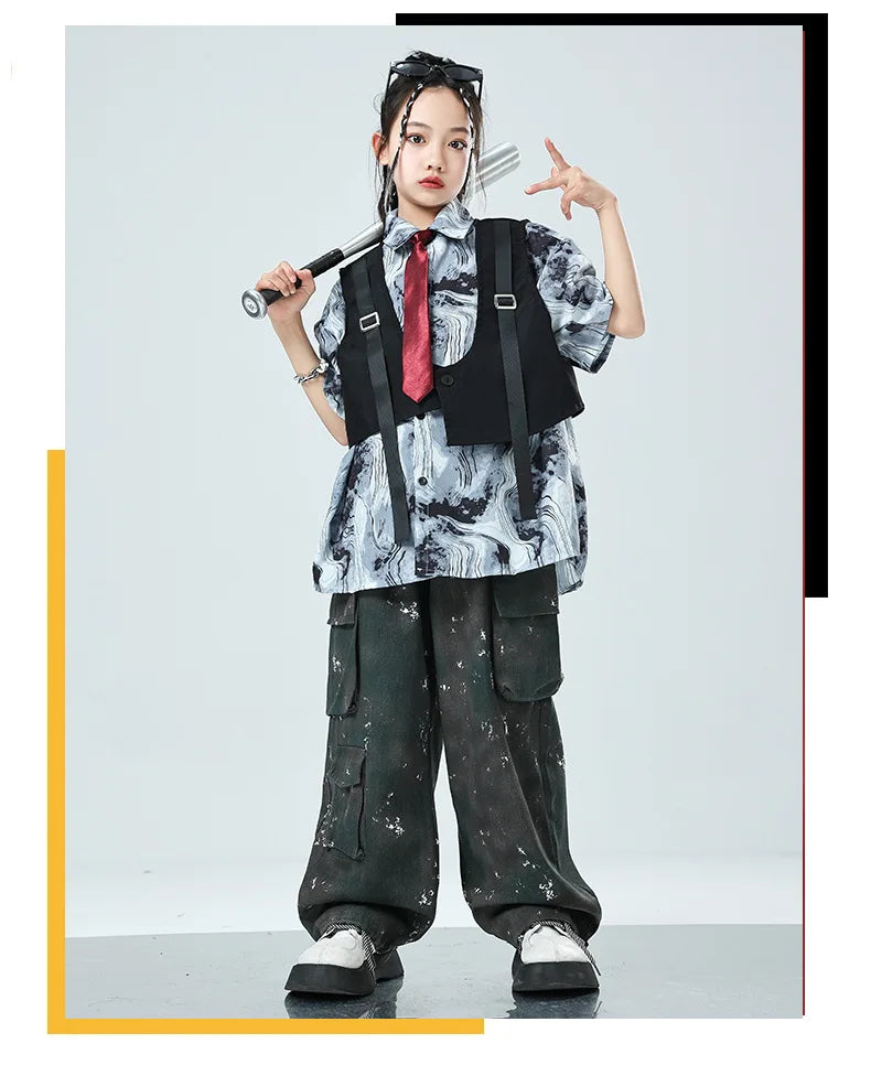 Kids Tracksuits Teens Stage Fashion Show Dance Clothes Boys Girls Suits Sets Vest Pant Shirt Children Jazz Hip Hop Costumes