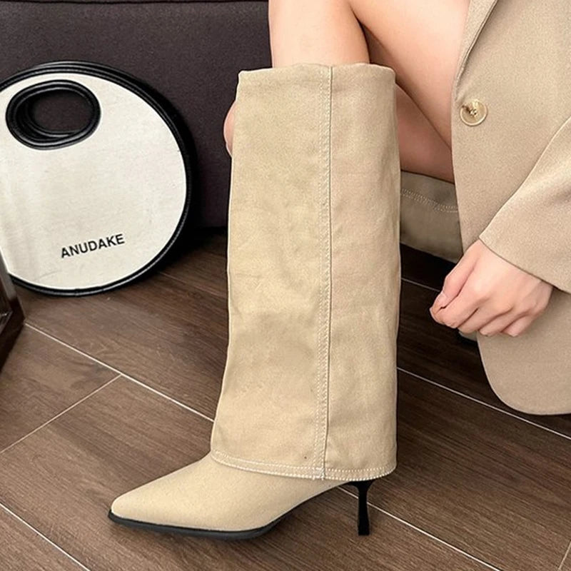 Women Chunky High Boots Pointed Toe Shoes Sexy Lady Dress Gladiator Autumn New 2024 Trend Retro Fad Woman Boots Goth Botas Mujer