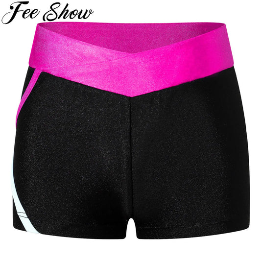 Kids Girls Color Contrast Sport Shorts Summer Casual Short Pant Trousers Bottoms Ballet Gymnastics Dance Practice Clothes Shorts