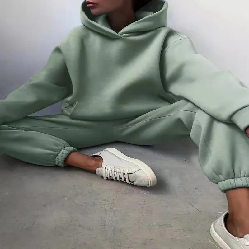 Women Two Piece Sets Tracksuit 2022 Autumn Casual Solid Long Sleeve Hoodie Sweatshirts Female Fashion Oversized Trouser Suits