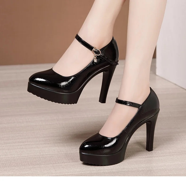 9cm 11cm 13cm Small Size 32-43 Sexy Bright Leather Shoes Women's Platform Pumps 2026 Fall Block High Heels Shoes Model Party