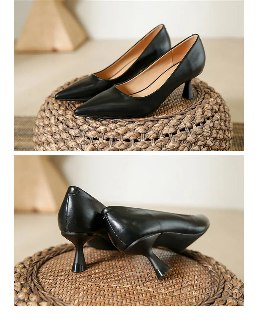 Soft Leather Concise Ladies Office Shoes 2026 Spring Shallow Comfort 6.0cm High Heels Women Pumps Dress Pointy Toe Wedding Shoes