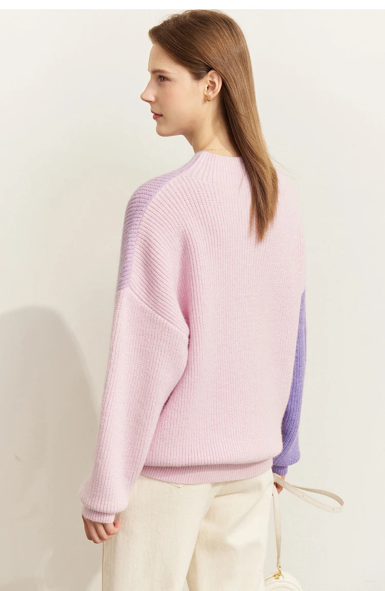 AMII Minimalism Sweaters Women 2024 Spring Street wear Spliced Knitted Top Drop Sleeve Loose Full Pullovers Sweaters 12344144