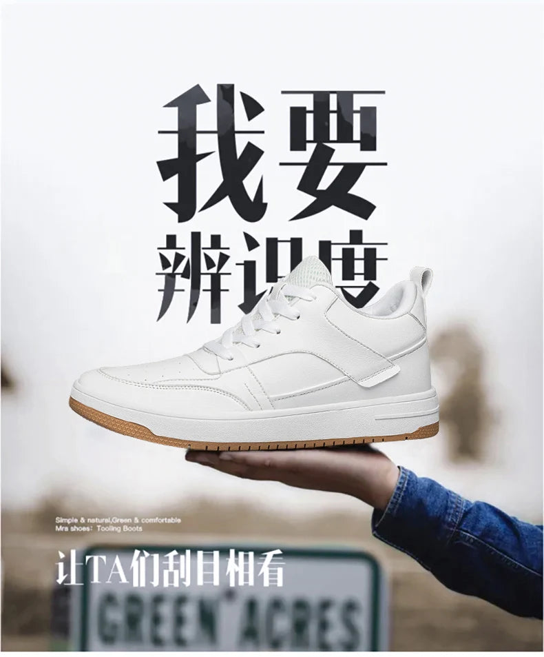Men Genuine Leather Casual Shoes Men Sneakers Men Skateboard Shoes Comfortable Platform Male Footwear Height Increase Insole 6-8