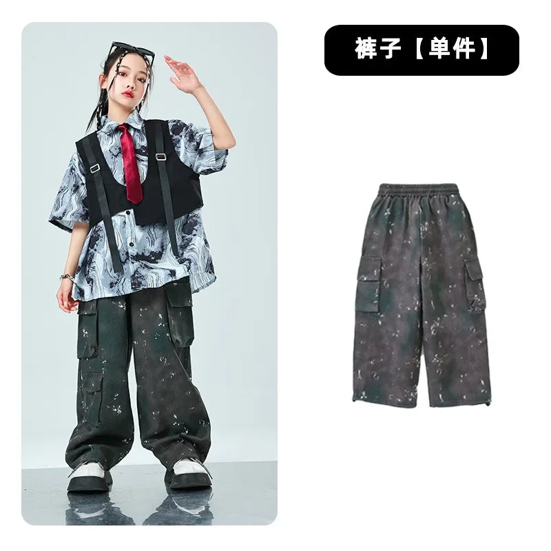 Kids Tracksuits Teens Stage Fashion Show Dance Clothes Boys Girls Suits Sets Vest Pant Shirt Children Jazz Hip Hop Costumes