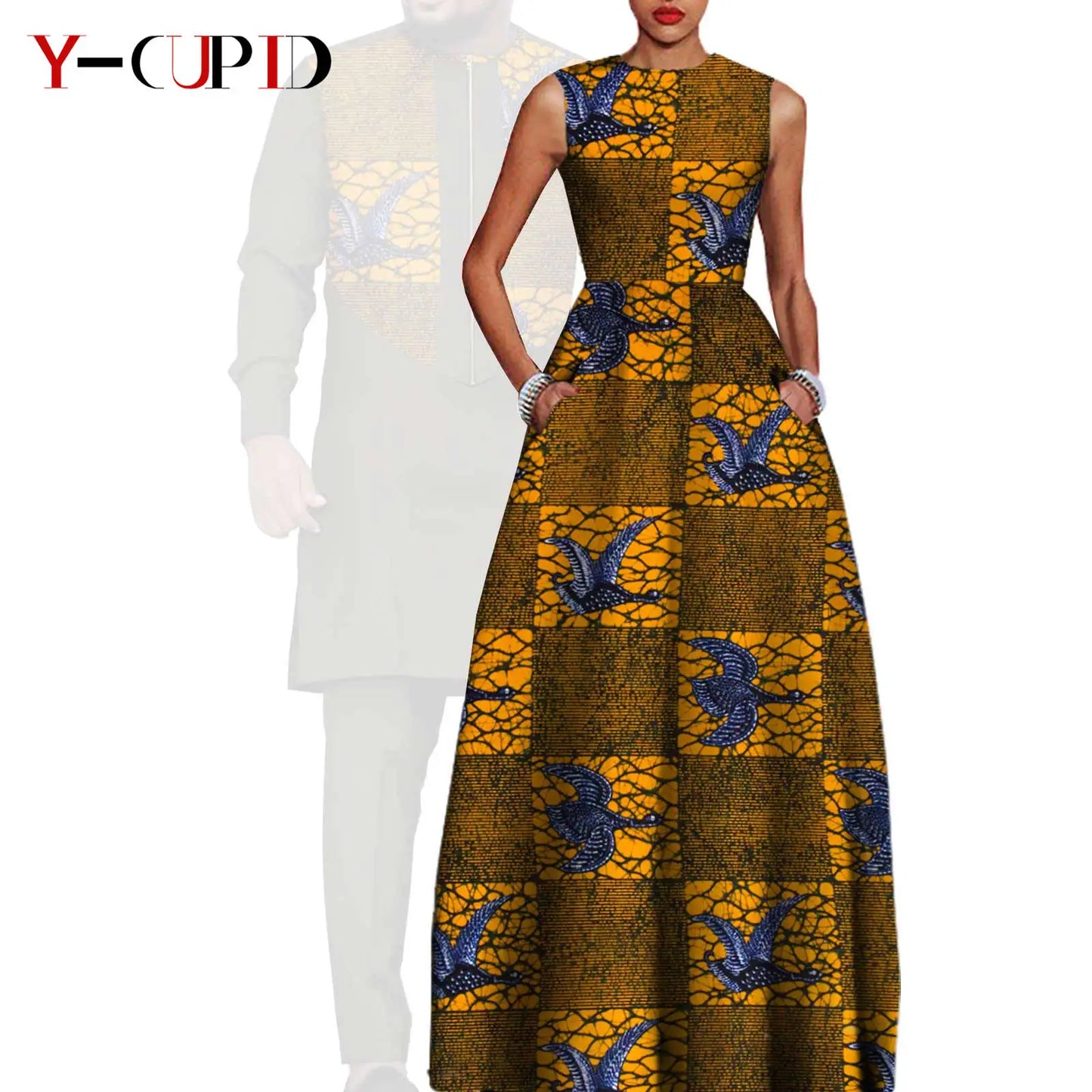 African Dresses for Women Matching Couple Outfits Bazin Riche Men Top and Pant Sets Dashiki Outwear for Party Vestidos Y23C067