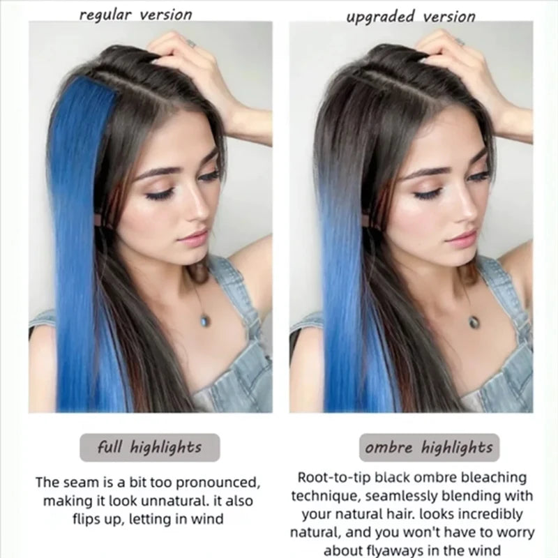 LUPU Hair Clips Hair Extensions Wig Synthetic Long Straight Gradient Color Clip-in Hair piece Hair Clips for Hair for Women Wear