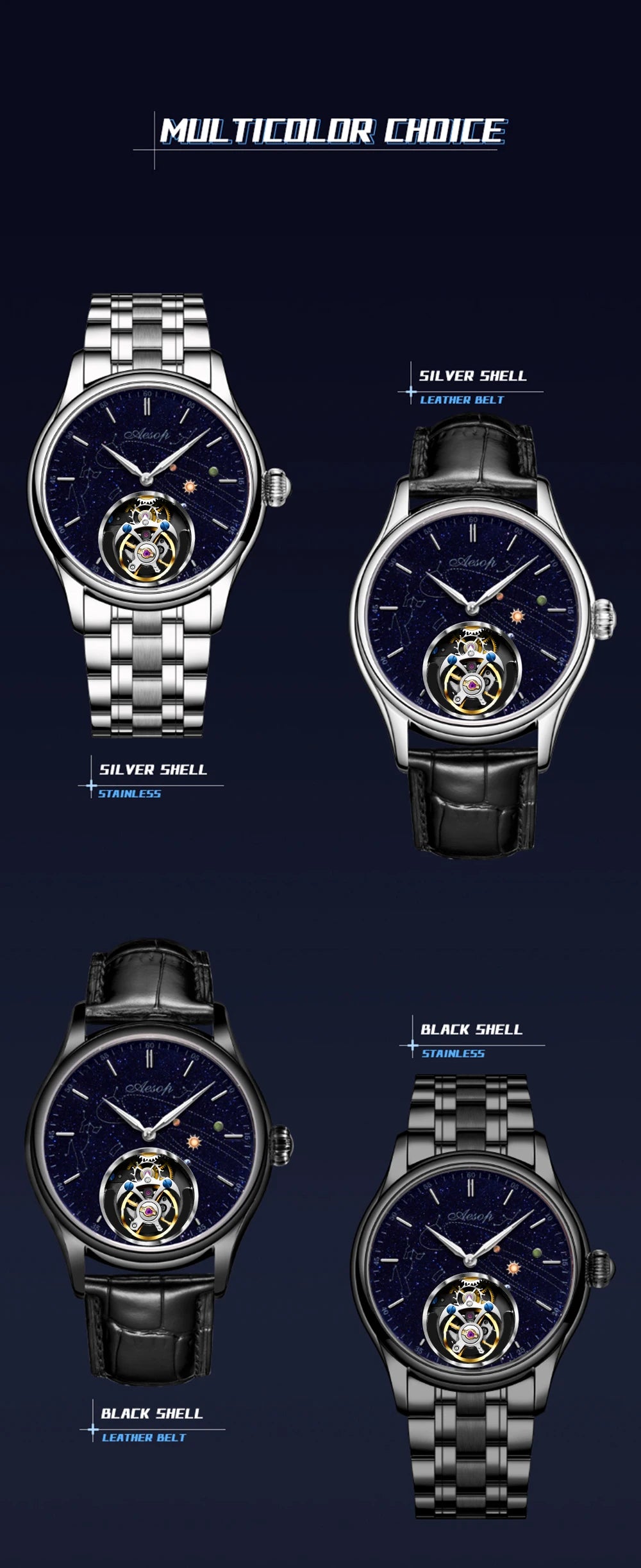 AESOP Flying Tourbillon Skeleton Mechanical Luxury Watches Waterproof Wristwatches Watch Brand For Men Movement Sapphire 2023