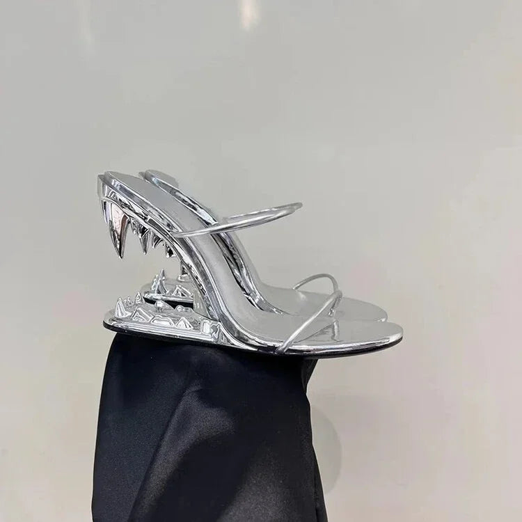 Spring Fashion Show, Teeth Shaped Heels, High Heels with Exposed Toes, Sloping Heels, Round Toe Fashion Women's Shoes