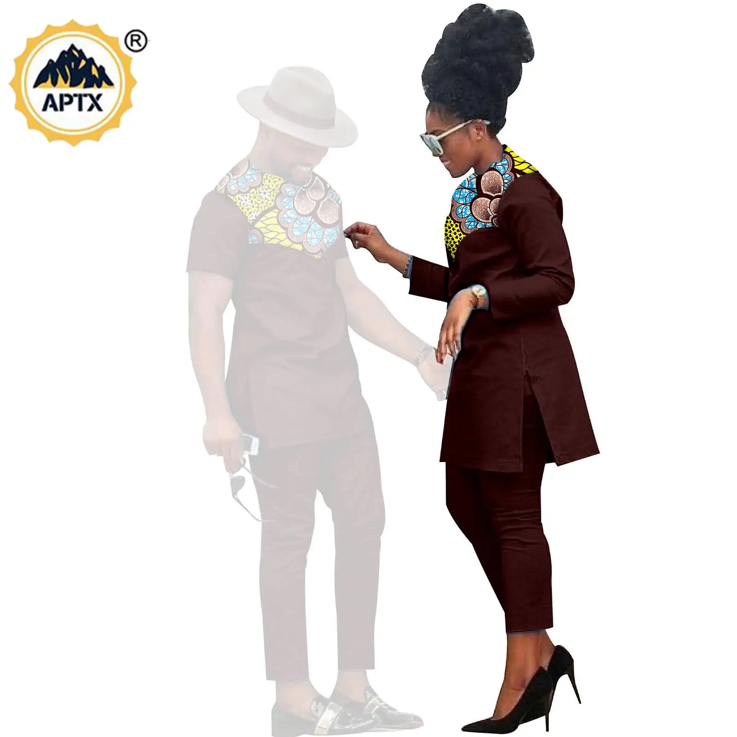 African Men Suits Bazin Riche African Couple Clothes Women Sets Matching Men Outfits Kaftan Patchwork Top and Pant Sets S20C001