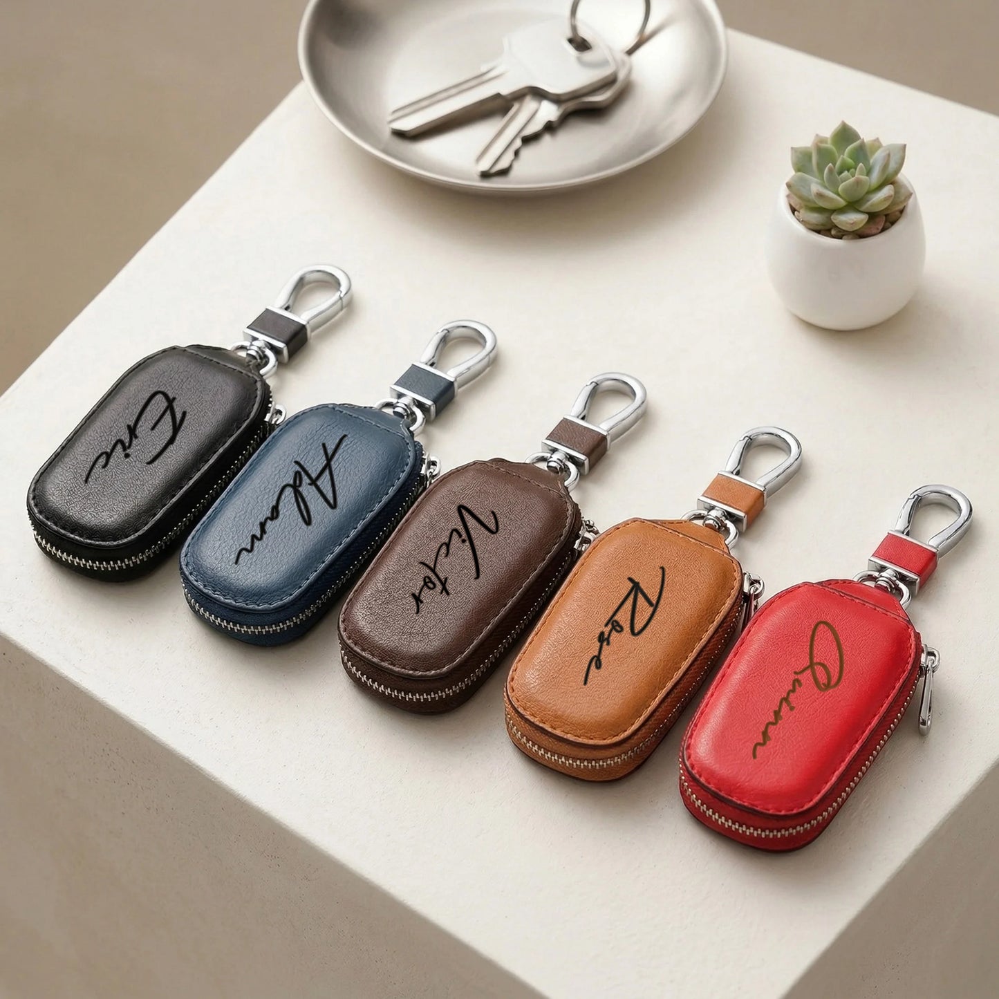 Personalized Custom Zipper Key Case Laser Engraving DIY Name Creative Keychain Cover With Zipper Durable PU Faux Leather Gifts