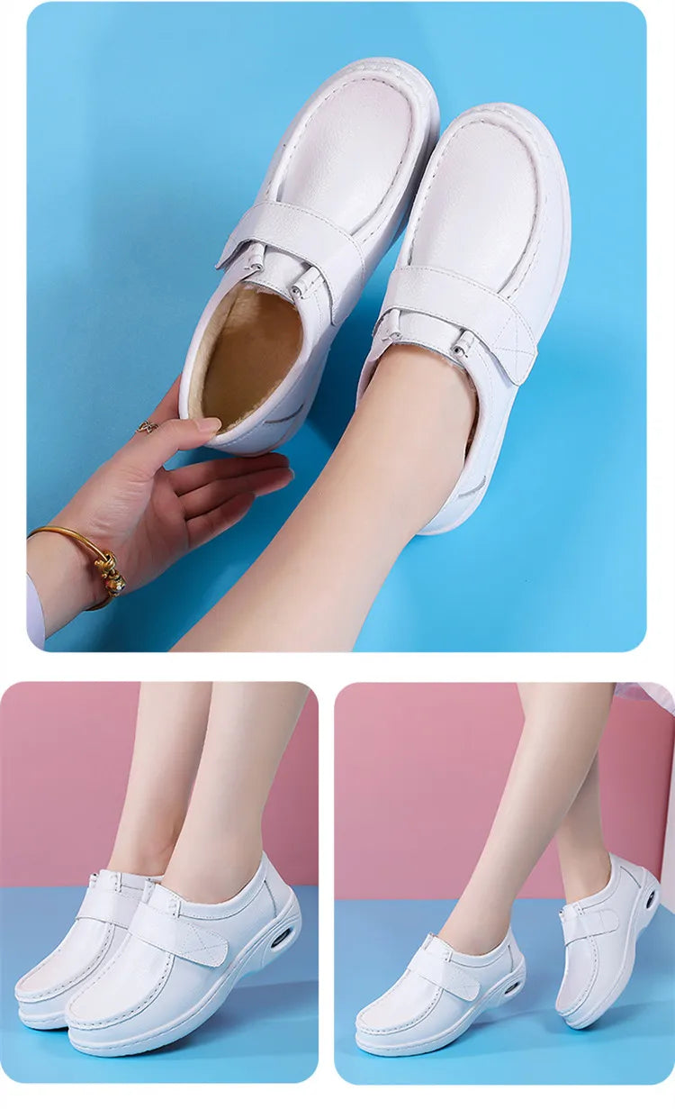 STRONGSHEN Women Platform Wedges Casual White Shoes Soft Nurse Work Shoes Hollow Out Breathable Comfort Non-slip Nursing Shoes