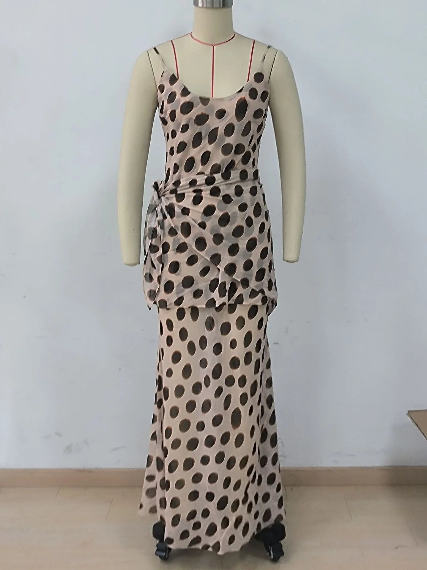 Scoop Neck Women's Dress Spaghetti Strap Polka Dot Tie Waist Removable Wrap Maxi Dress Vacation Beach 2026 New Fashion For Women