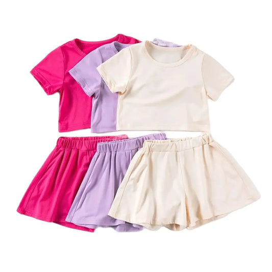 Baby Girls Solid Casual Suits Fahion Shorts Sleeves Tops and Flares Shorts Sets Children Outfits Summer Street 2024