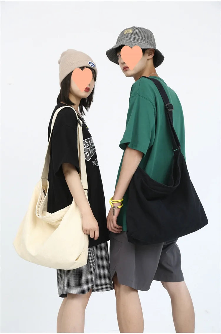 Simple Shoulder Bags Men Solid Cleanfit Unisex Bolsos Vintage Thicken Autumn Japanese Harajuku Canvas Large Capacity Handbags