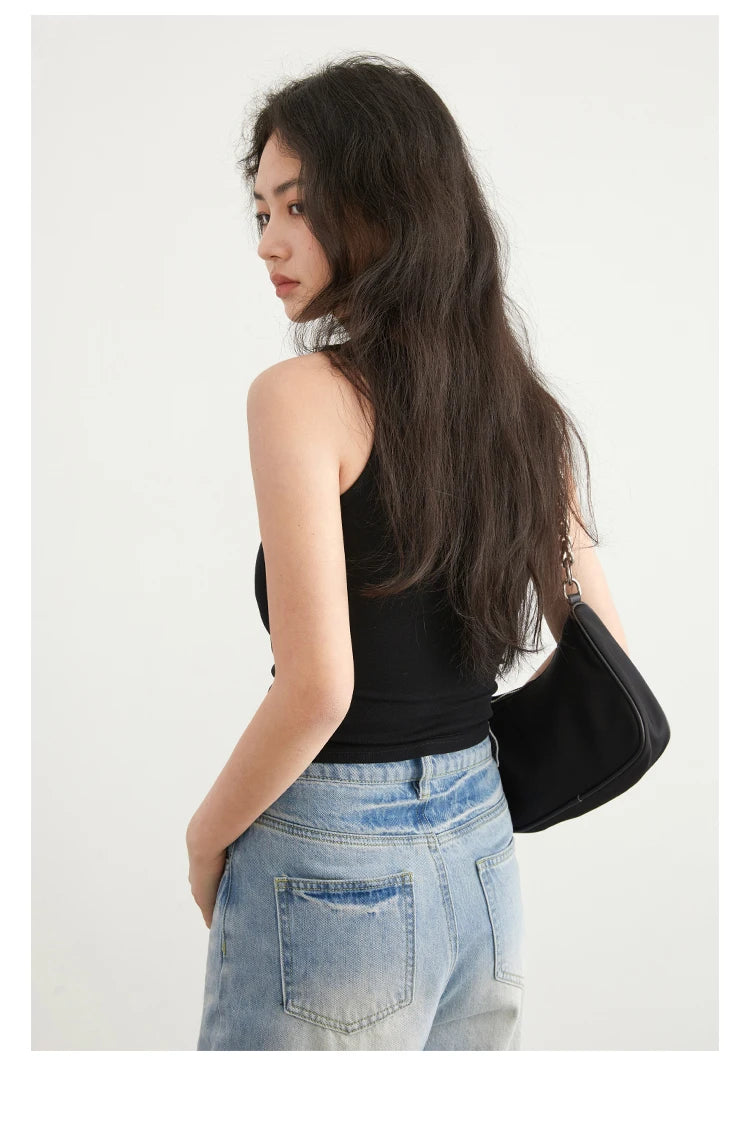 CHIC VEN Women Tanks New Solid Color Tees U-neck Pleated Vest Suspender Sleeveless Slim Female Top Spring Summer 2024