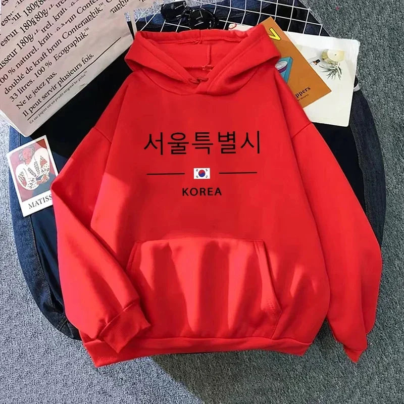 Seoul Korea Print Hoodie Woman High Quality Hoode Long Sleeve Pullover Fall Winter Female Daily Casual Sport Loose Sweatshirt