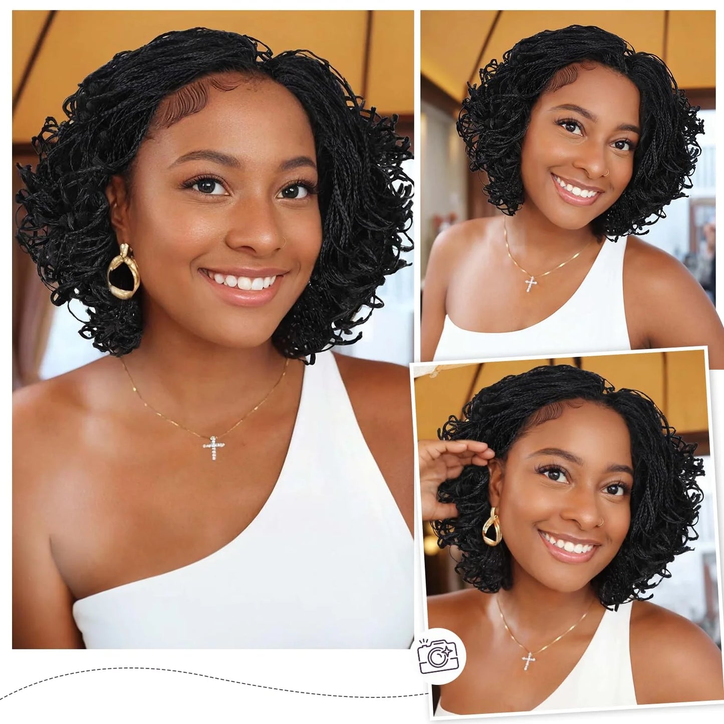 Synthetic Full Lace Front Braid Wig 14inch Curly Faux Locs Black Color Large Parting Space Twist Dreadlock Wigs for Black Women