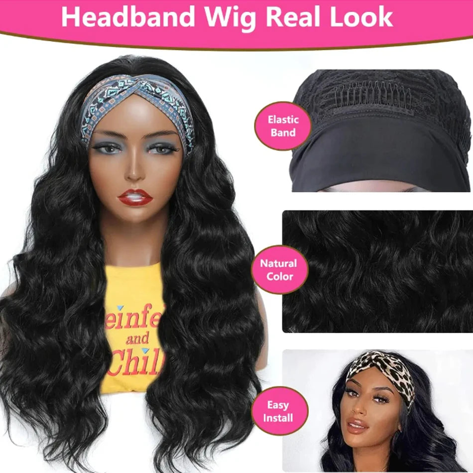 Headband Wig Human Hair Body Wave None Lace Front Wig Human Hair Machine Made Wigs Glueless Wavy Virgin Hair Headband Half Wigs