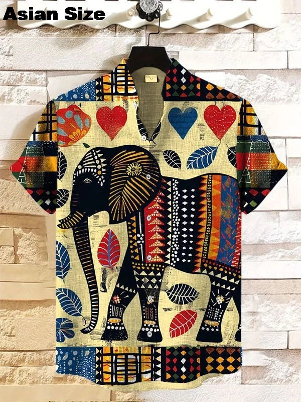2025 Vintage African Style Men's Retro Ethnic Tribal Short Sleeve Shirts Tops Fashion Casual Dashiki Streetwear Men's Shirts