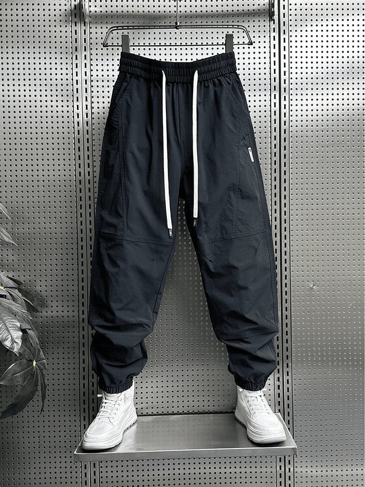 Summer Fashion New Men Breathable Casual Trousers Loose Tying Feet Versatile Simple Solid Color Harem Pants