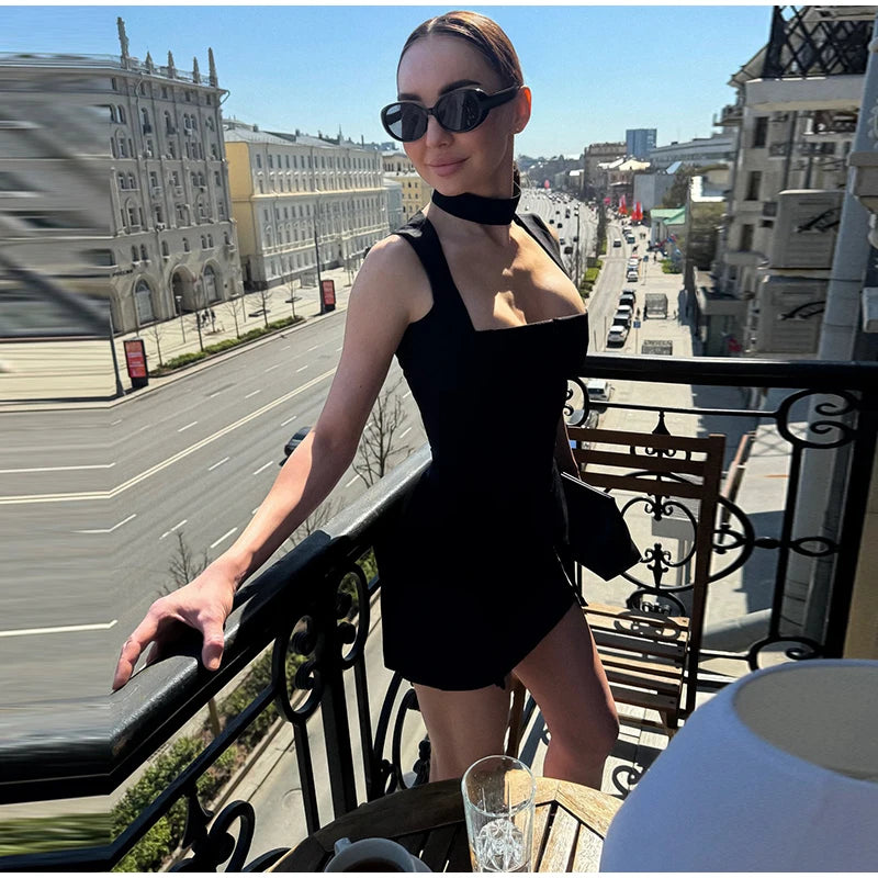 Sexy Printed Sling Waistband Dress Women Urban Sleeveless Square Collar Closed Waist Mini Dress Female 2026 Summer Lady Robes