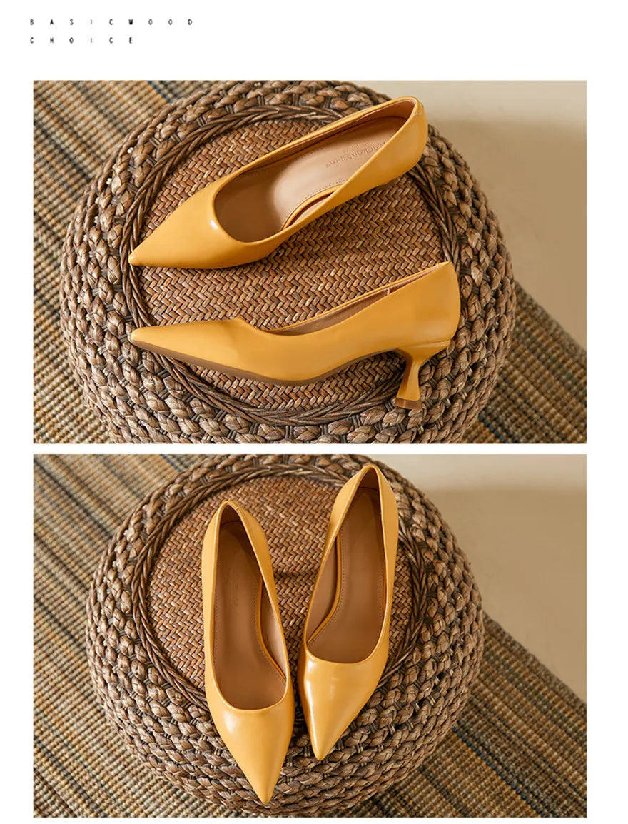 Soft Leather Concise Ladies Office Shoes 2026 Spring Shallow Comfort 6.0cm High Heels Women Pumps Dress Pointy Toe Wedding Shoes