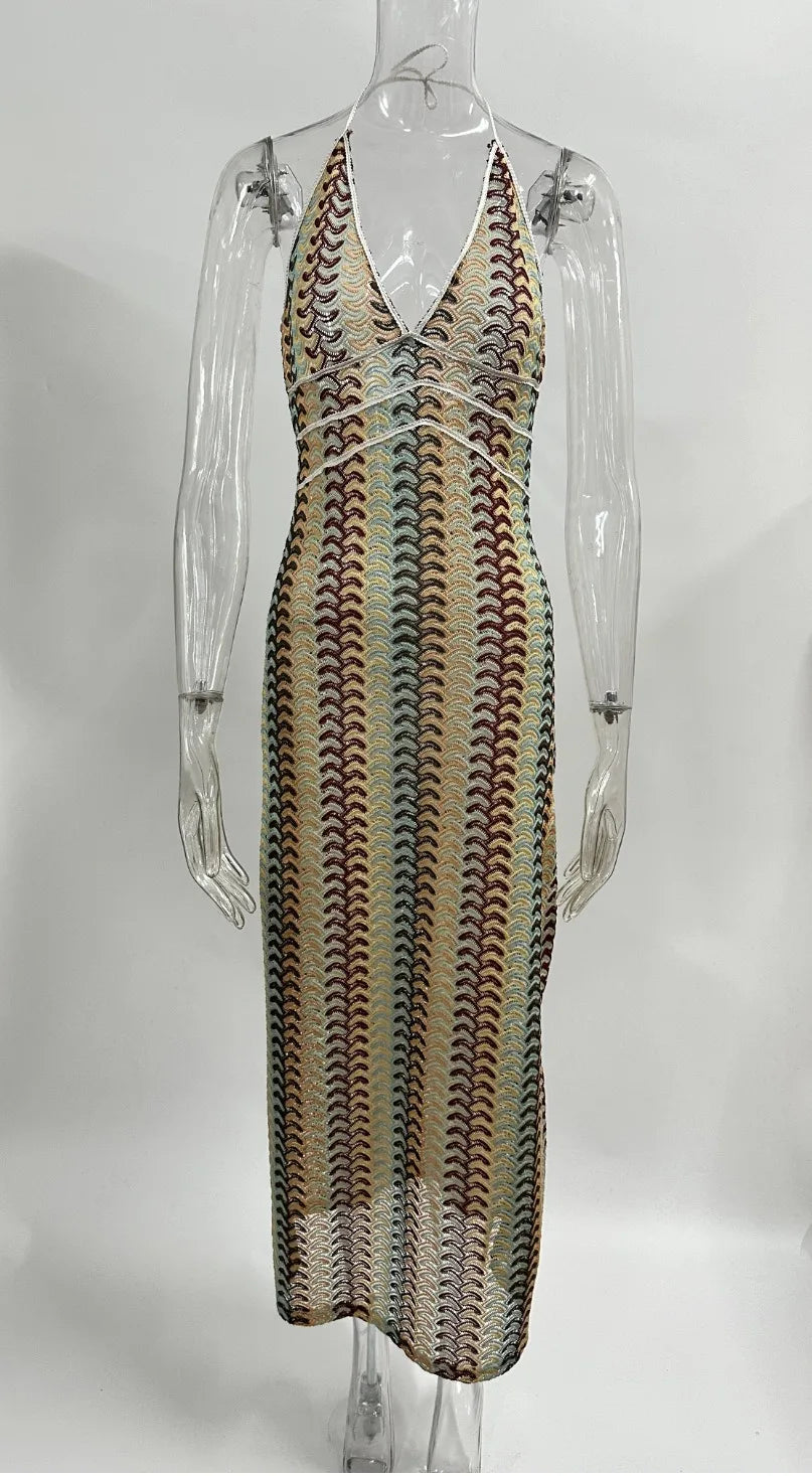 Ladies Deep V Neck Sleeveless Backless Halter Maxi Dress For Party Beach