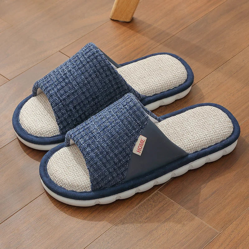 Couples Home Linen Slippers Women Indoor Soft Comfortable Bedroom Slides Men Leisure Non Slip House Shoes Platform Cotton Flats