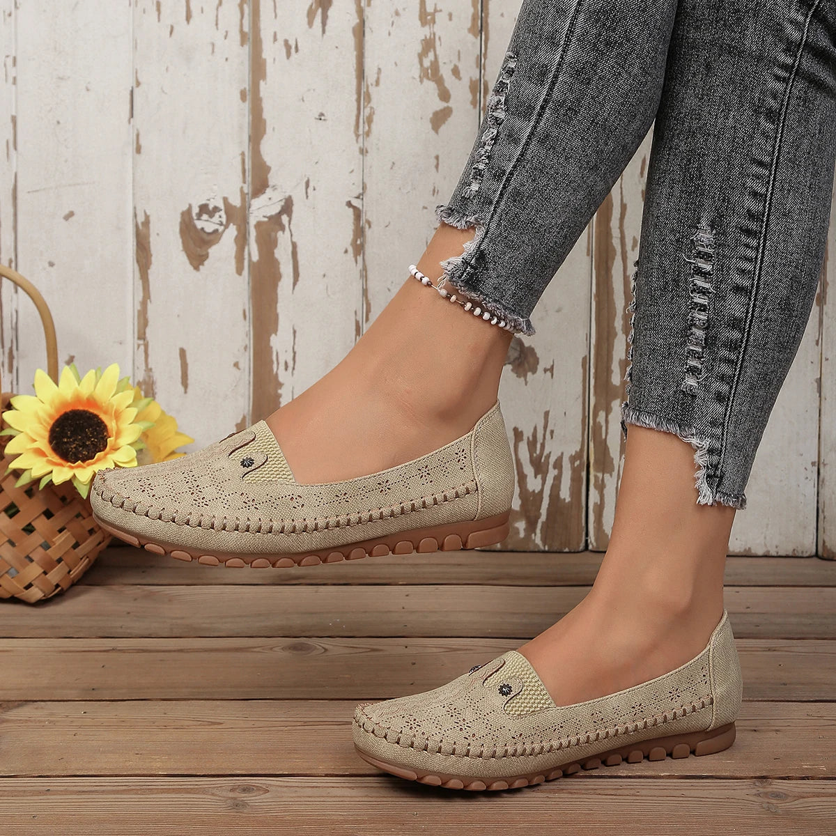 goreyodoly women loafers hollow floral design patchwork slip on flats breathable lightweight casual walking shoes soft non slip