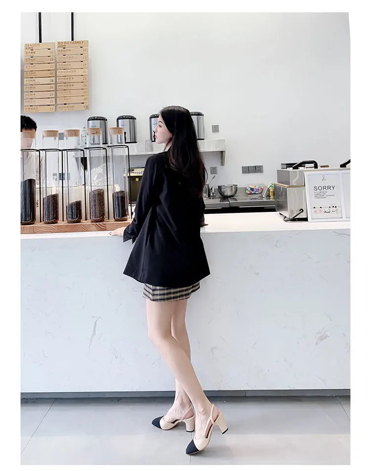2023Spring Autumn Fashion High Heels Sandals Women's Dress Square Toe Slingback Shoes Women's Color Block Back With Flat Sandals