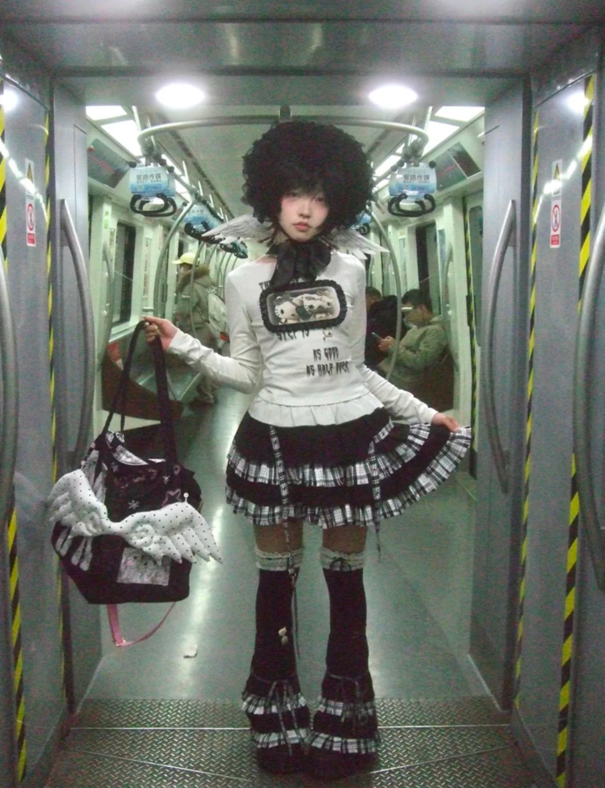 Karrram Japanese Y2k Anime Print T-shirt Trashy 2000s Style Long Sleeve T Shirt Vintage Harajuku Lace Patchwork Tops Grunge 90s
