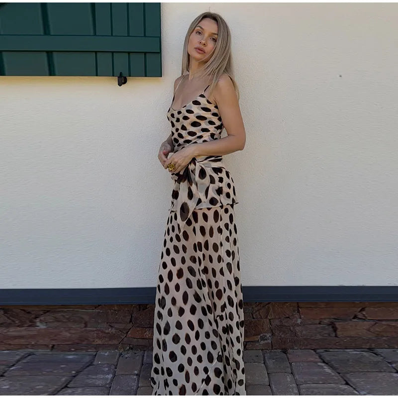 Scoop Neck Women's Dress Spaghetti Strap Polka Dot Tie Waist Removable Wrap Maxi Dress Vacation Beach 2026 New Fashion For Women