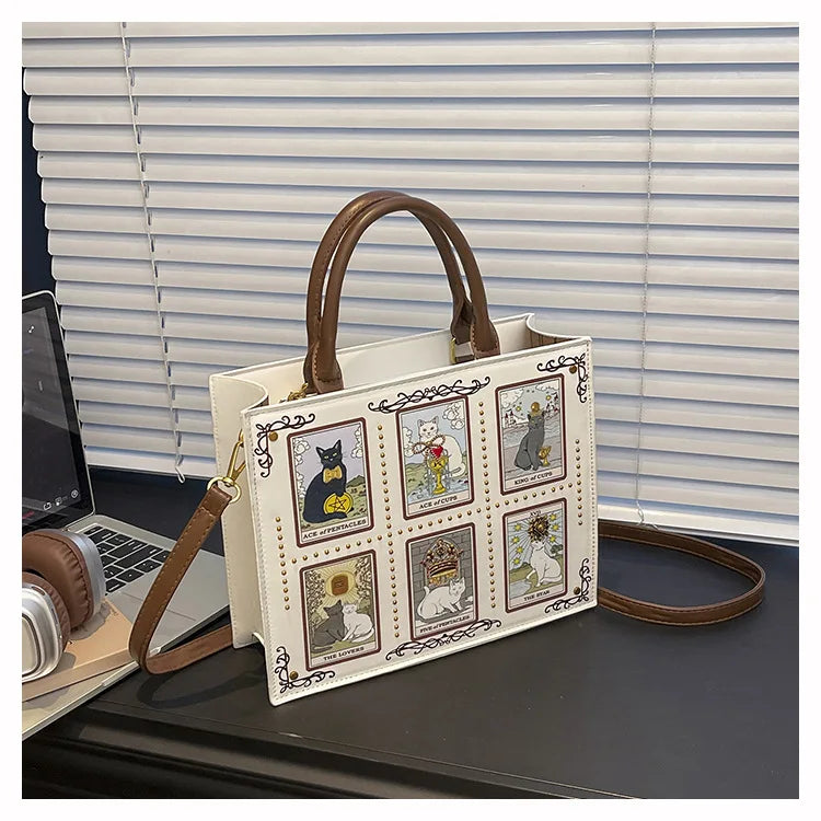 Vintage and Luxury Designer Bag Popular Fashionable Tote Bag Large Capacity with Delicate Embroidery Cat Printing Bag for Women