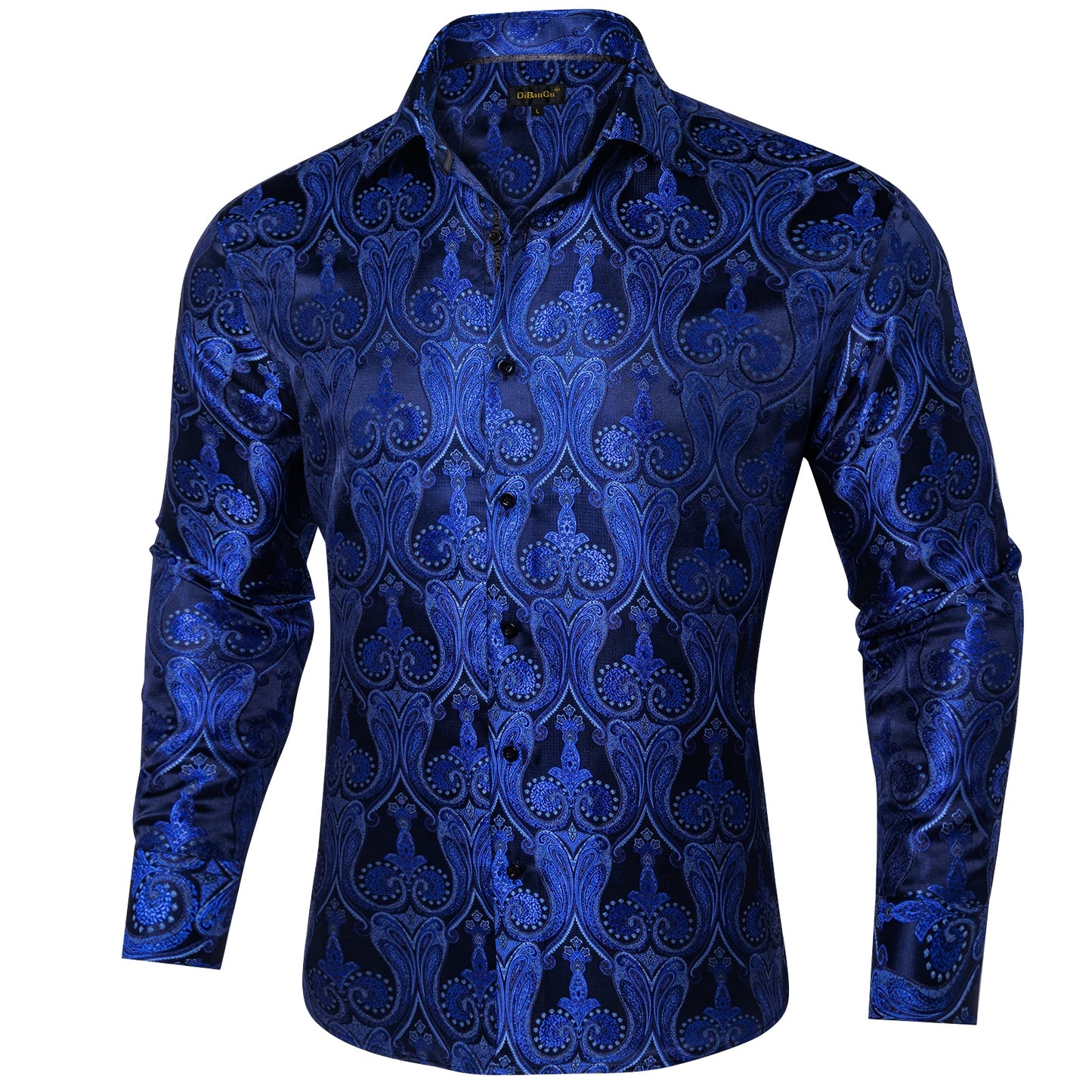 Luxury Purple Paisley Polyester Shirts for Men Long Sleeve Wedding Prom Men Clothing Button Down Collar Social Dress Shirt