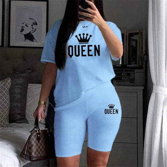 Queen Print T-Shirt & Shorts Tracksuit Set