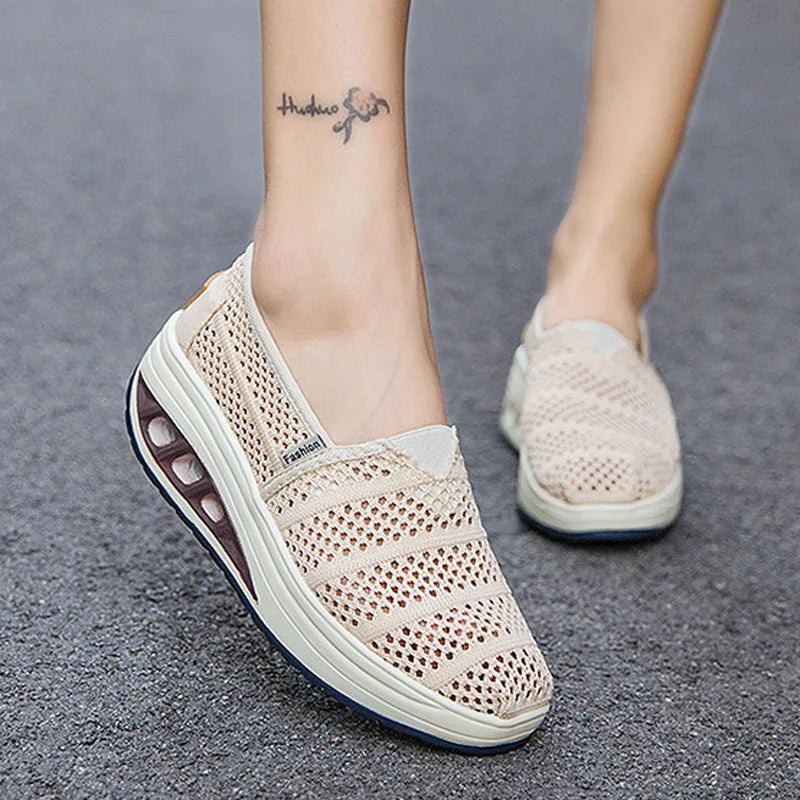 Women's Mesh Breathable Loafers Solid Color Slip On Summer Platform Sneakers Women Walking Casual Shoes Zapatos Mujer WSH5094
