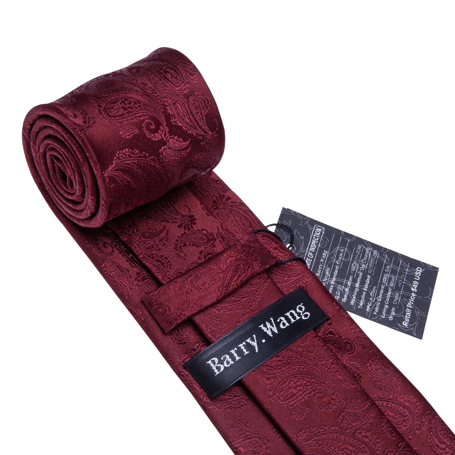 Exquisite Rust Red Silk Ties For Men Designer Pasiley High Quality Handkerchief Cufflinks Set Wedding Party Business Barry.Wang BAZAARHUBO