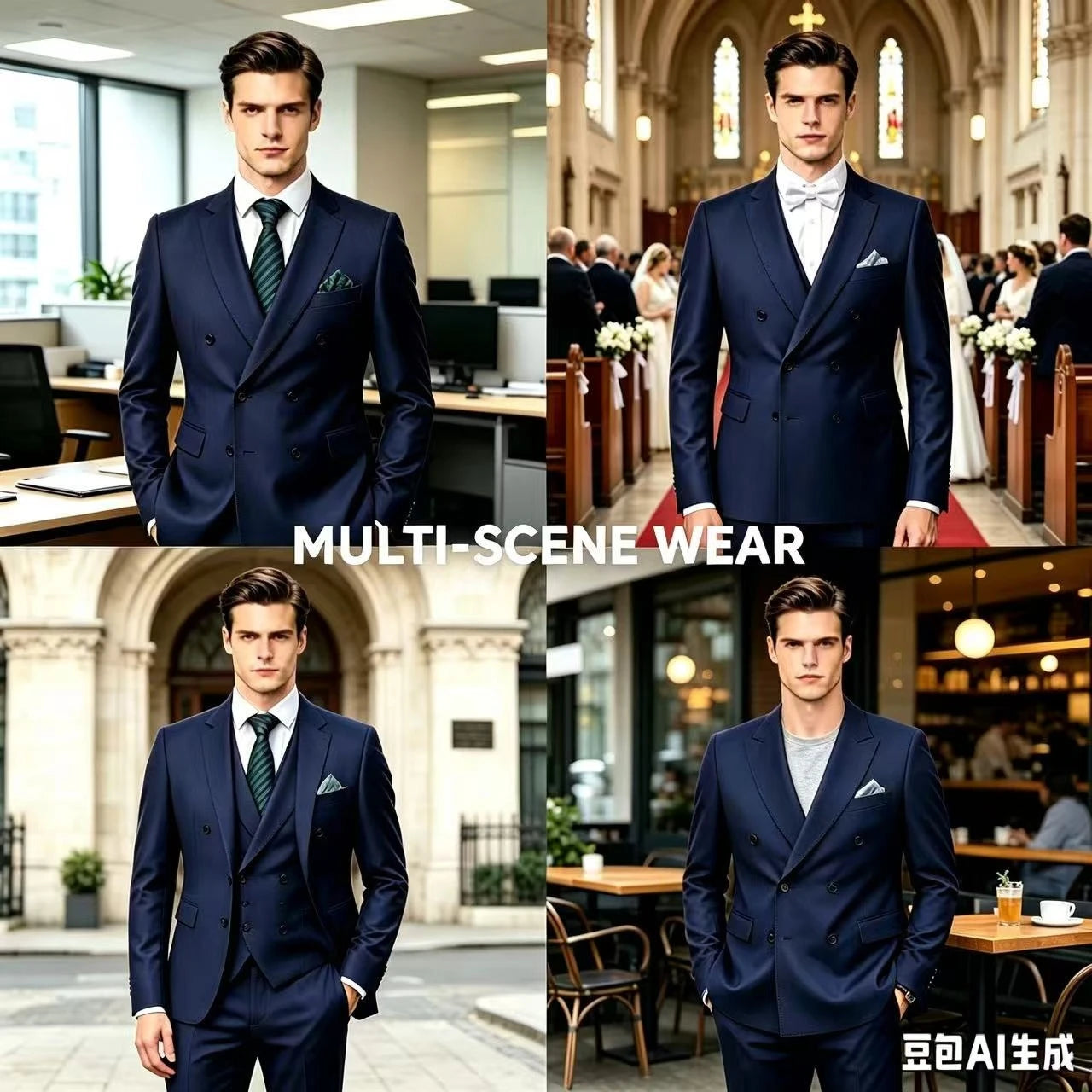 Men Double Breasted Suits For Wedding High Quality Slim Fit 2 Pieces Set Elegant Jackets Pants Blazers Fashion Classic Formal