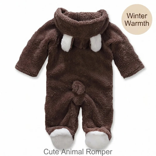 Cute Animal Baby Romper Winter Warm Fleece Jumpsuit Soft Newborn Onesie Hooded Toddler Infant Clothes Outfits 0-12 Months Romper