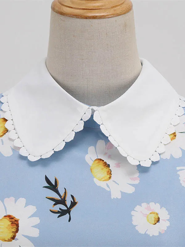 Women Vintage Dress Floral Print Peter pan Collar Elegant Party Dress Puff Short Sleeve Pin Up 50s Party Sundress 3XL