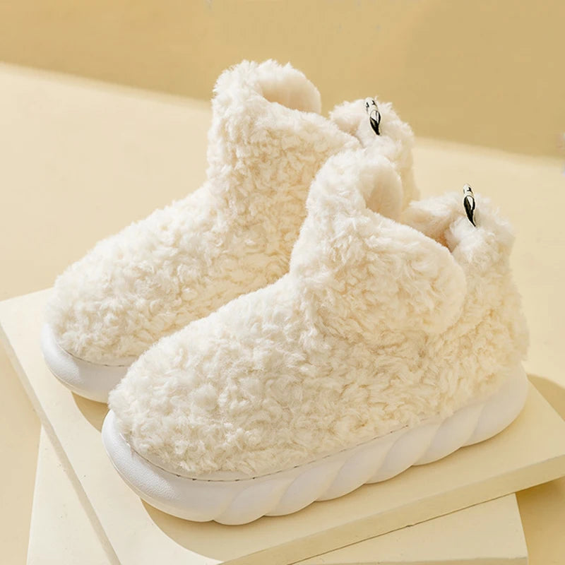 Comwarm Fur Slippers For Women Winter 2023 New Warm Cozy Furry Boots For Home Indoor Cute Soft Sole Plush Slides For Cotton Shoe