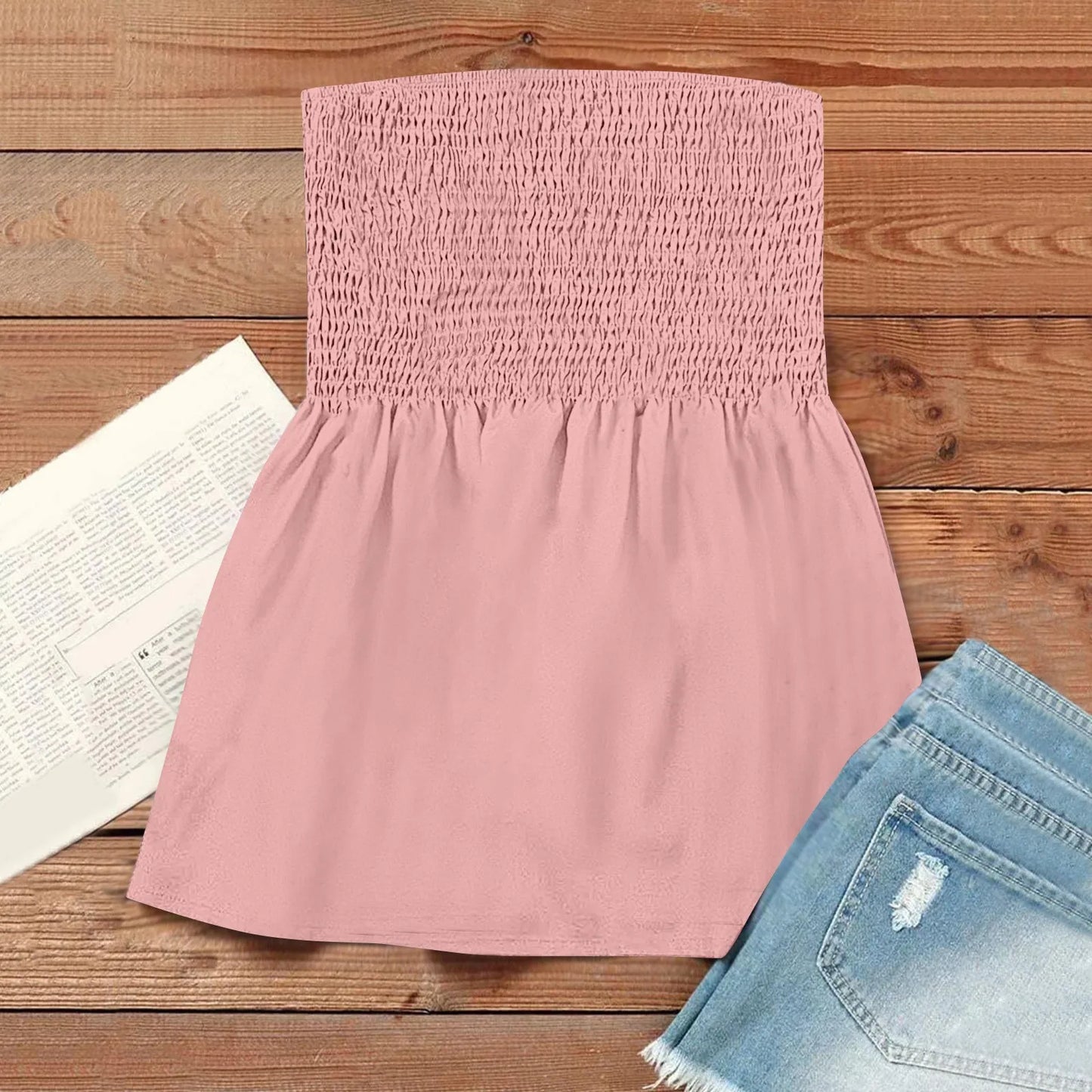Sexy Streetwear Tops 2024 New Summer Sexy Backless Strapless Beach Top Female Chic Solid Color Korean Style Pleated Tube Top