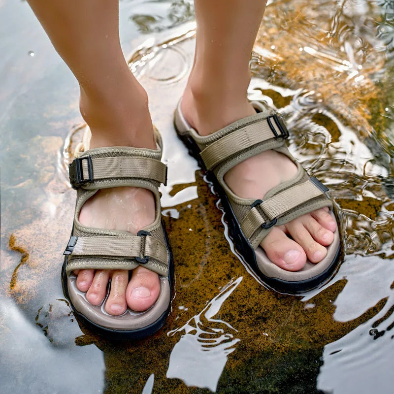 Summer Men Adjustable Outdoor Slippers Men Slides Anti Slip Slippers Black Khaki Green Comfortable Big Size 46 47