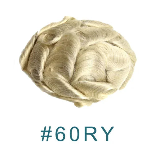 80%Density Natural Hairline 0.02mm Ultra Thin Skin Invisible Mens Toupee Brown Blonde Grey Human Hair Capillary Prosthesi System