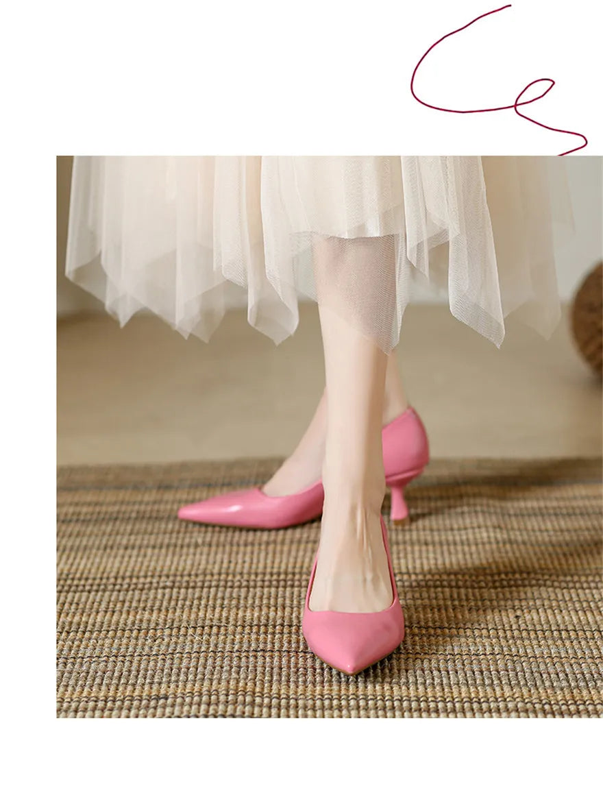 Soft Leather Concise Ladies Office Shoes 2026 Spring Shallow Comfort 6.0cm High Heels Women Pumps Dress Pointy Toe Wedding Shoes